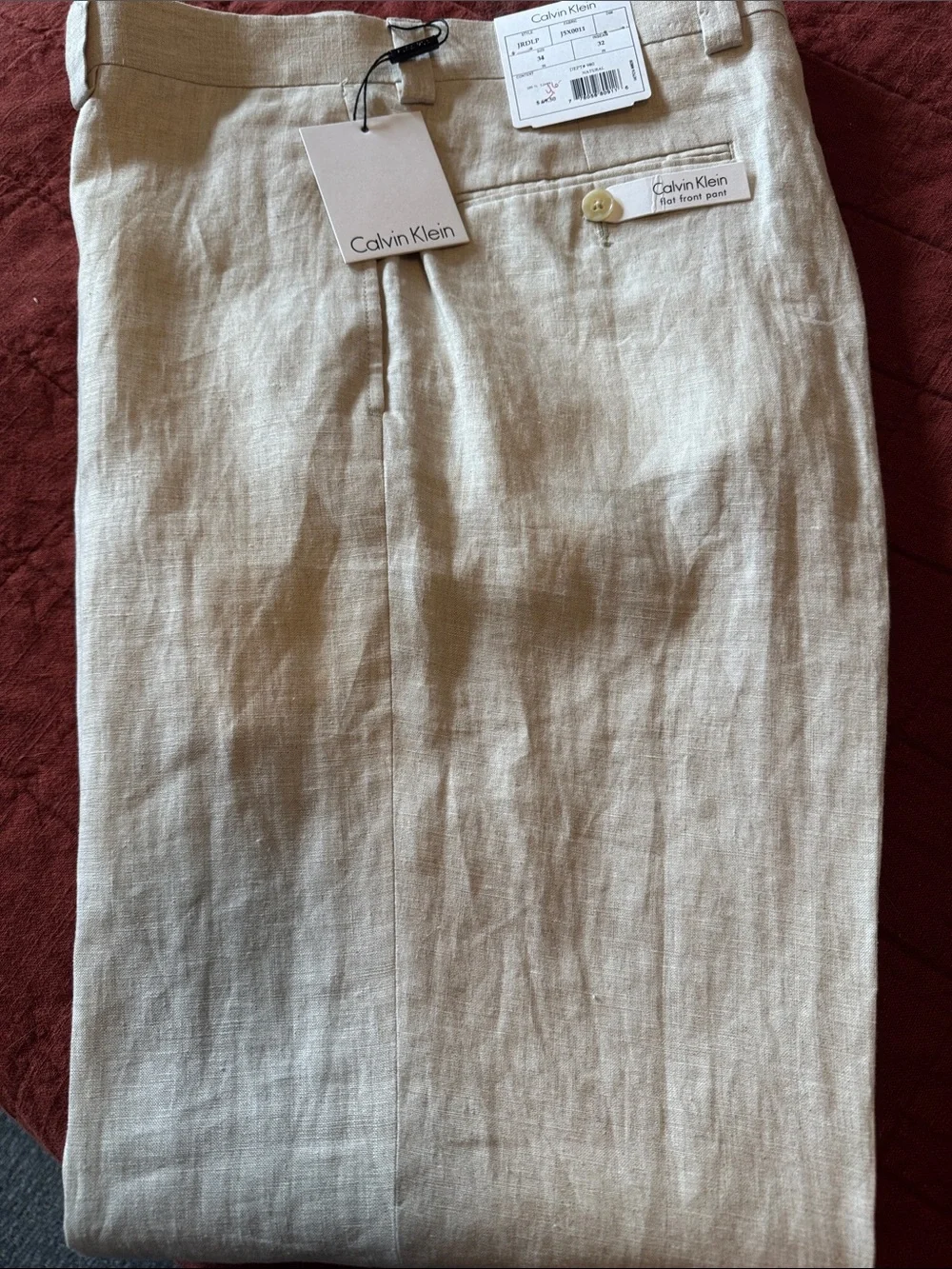 Calvin Klein Mens Linen Flat Front Pant